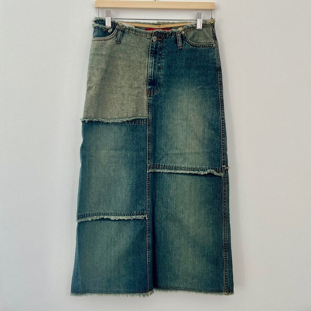Vintage Junker Jeans Deconstructed Patchwork Denim Maxi Skirt Size Small - Picture 9 of 9